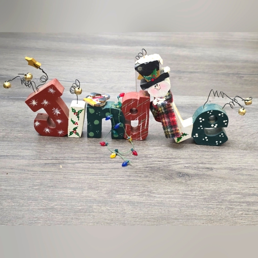 JINGLE Wooden Sign Snowman Country Farmhouse Christmas Decor Holiday Artsy